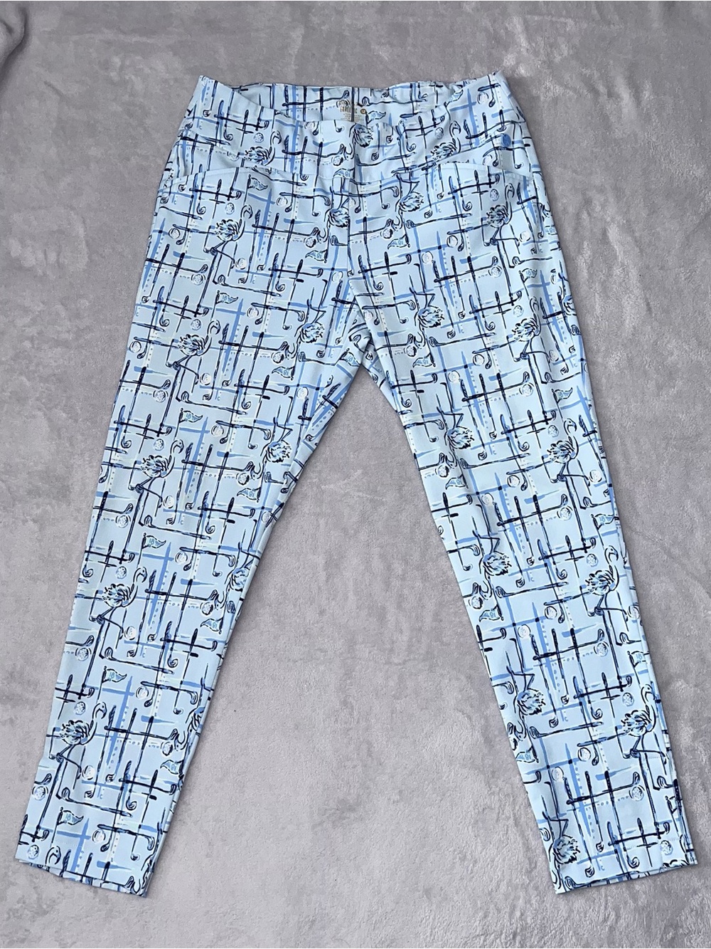 Lilly Pulitzer Luxletic Corso Golf Capri Pants 12 Talk Birdie To Me Blue Plaid